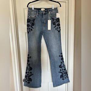 DRIFTWOOD Blue Jeans with Black Floral Design, size 29, NWT